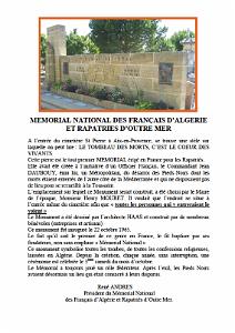 MEMORIAL NATIONAL DES FRANCAIS D ALGERIE ET PARATRIES D OUTRE MER A AIX EN PROVENCE